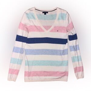 Tommy Hilfiger Lightweight V-Neck Sweater with Pastel Stripes